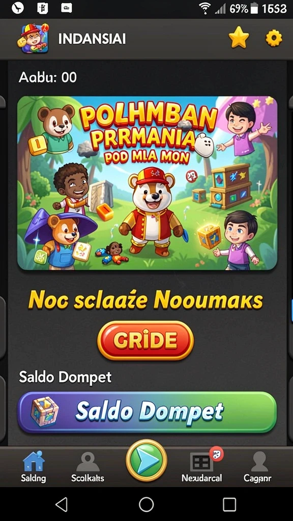 Menu utama dengan pilihan permainan yang beragam.
